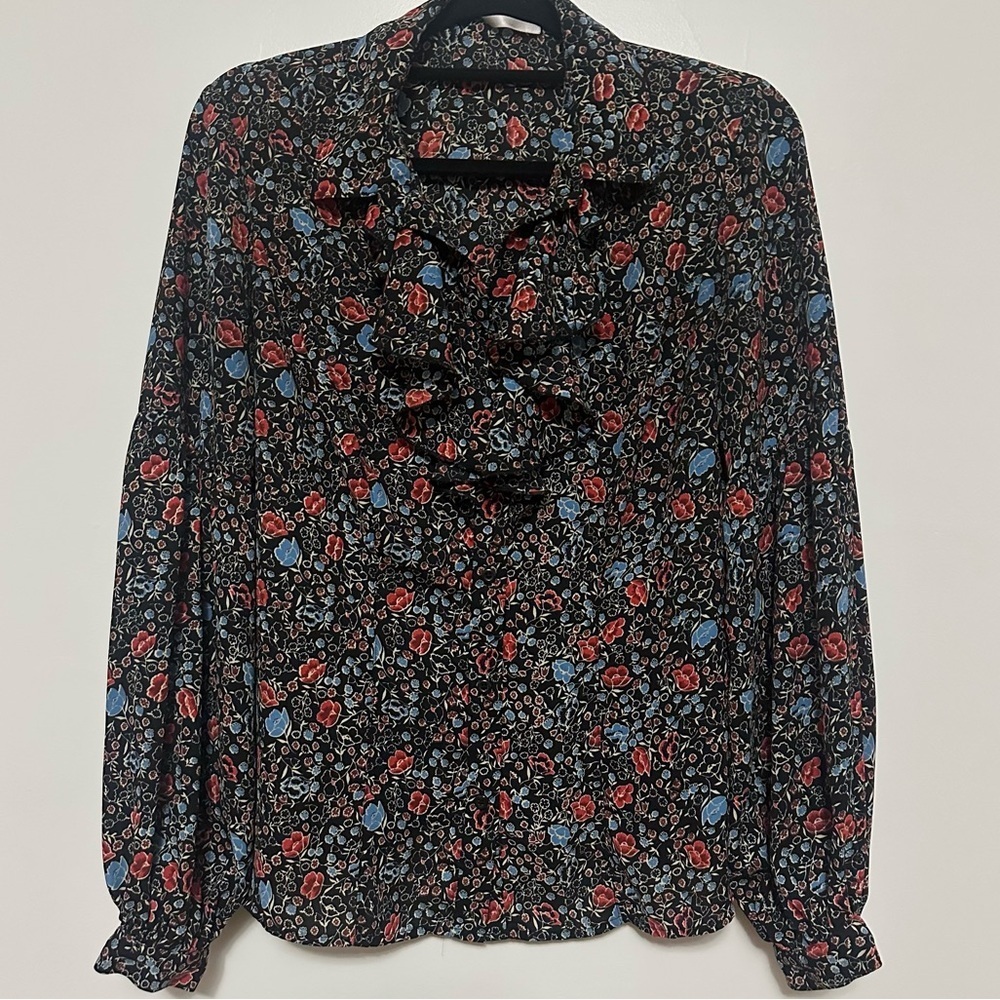 Free People Floral Ruffle Blouse XS